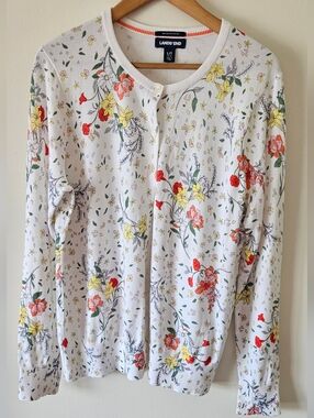 Lands' End Supima Cotton Floral Button Up Sweater